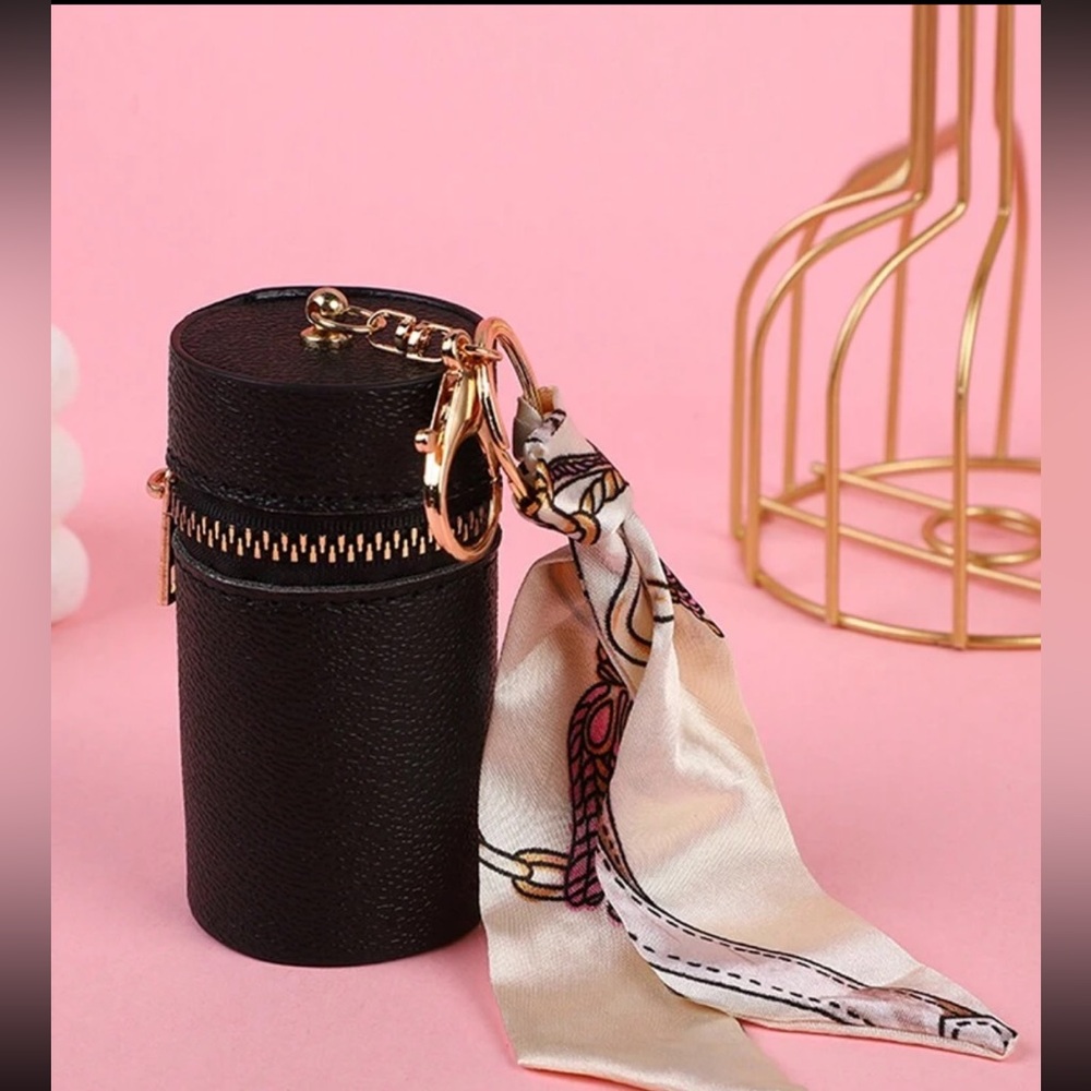 NEW black lipstick/coin bucket with mini scarf
